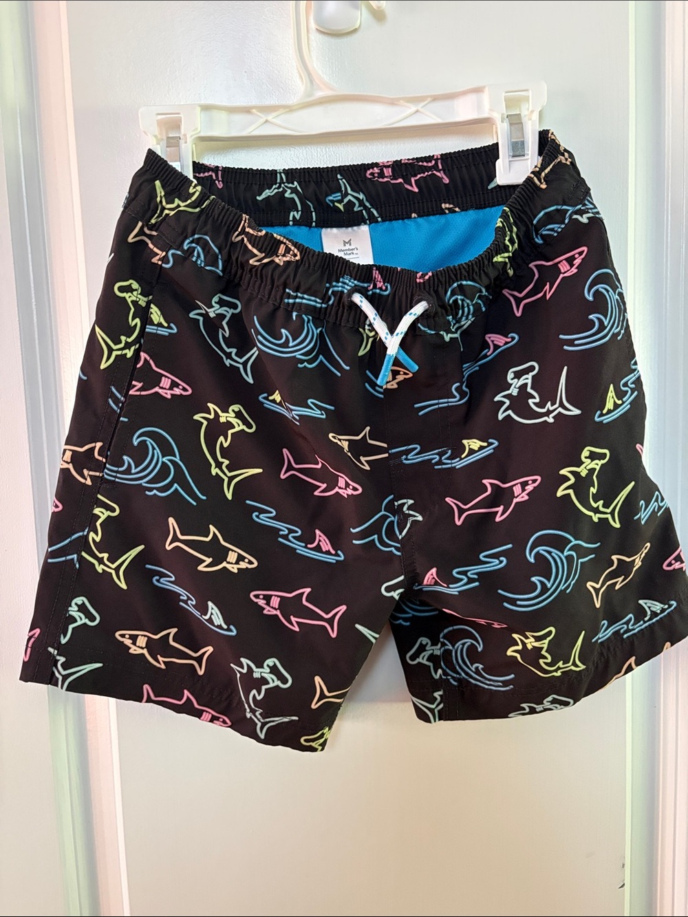 Boy’s Black Shark Print Swim Shorts - Multicolor Accents